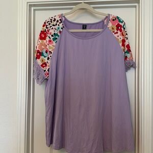 NWOT Lavender Blouse with Floral Sleeves, 3XL